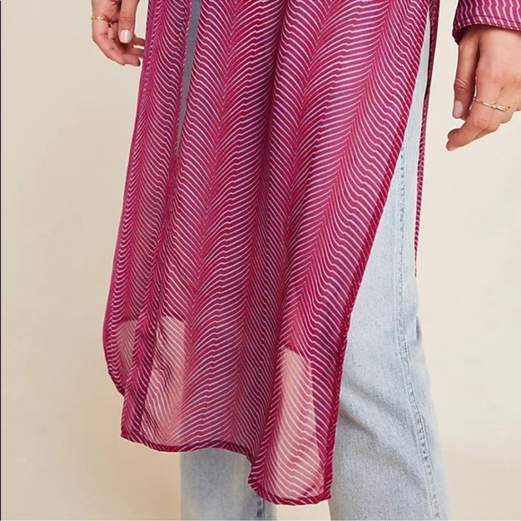 Anthropologie Maeve Imogen Long Sheer Button Front Tunic Top Size 6 - Picture 4 of 14